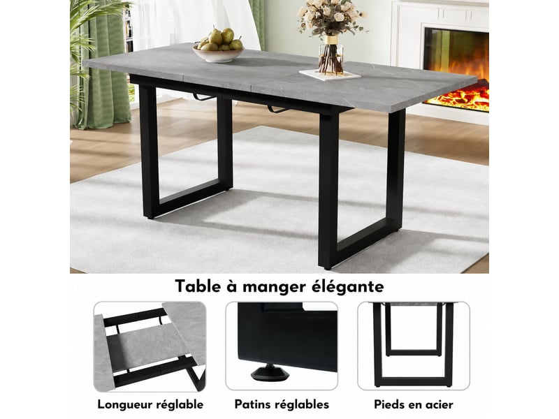 Table à manger extensible 140180 x 80 x 75 cm table de salon rectangulaire, pieds en métal, gris et noir - Conforama E