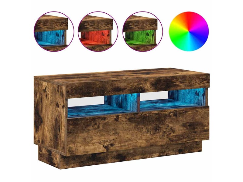  Meuble tv - banc tv - meuble de rangement avec lumières led chêne fumé 80x35x40 cm  - Conforama E