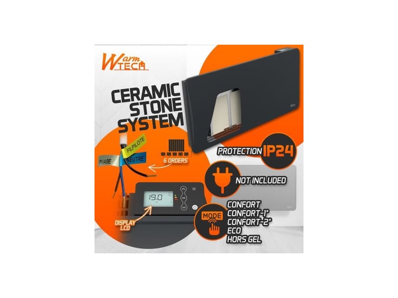  Radiateur inertie ceramique mural noir wtzeus20-n 2000w ip24 thermostat lcd WAR1756643551222 - Conforama C