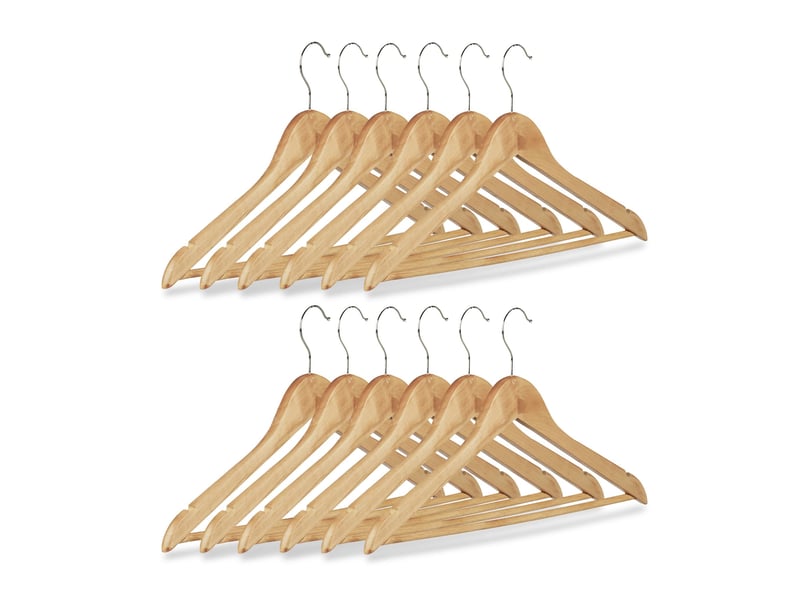  Lot de 12 cintres en bois d'érable pratique pour robes vestes pantalons 22,5 x 44,5 x 1,3 cm en bois naturel 13_0007302  - Conforama B