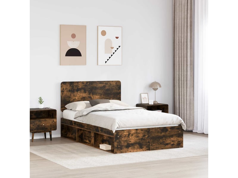 Lit double- lit adulte - cadre de lit chêne fumé 120 x 190 cm bois de pin massif - Conforama B