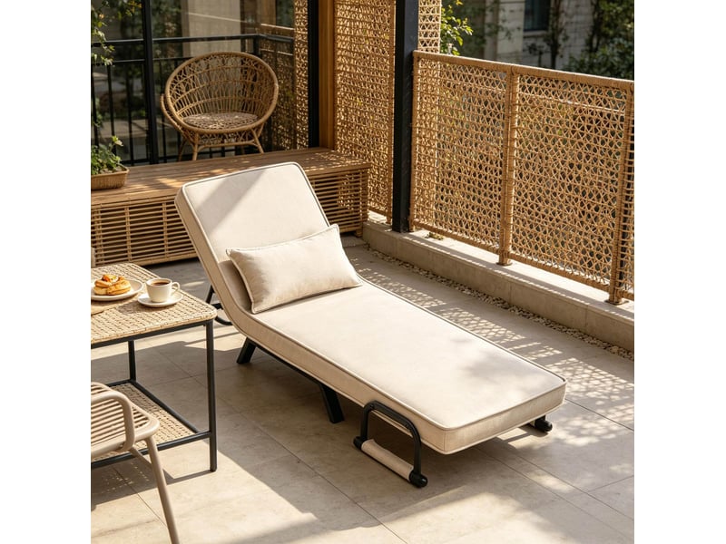  Fauteuil convertible tcqpz 3 en 1 beige dossier réglable 5 positions 65 x 78 x 75 cm métal lin mousse  - Conforama E