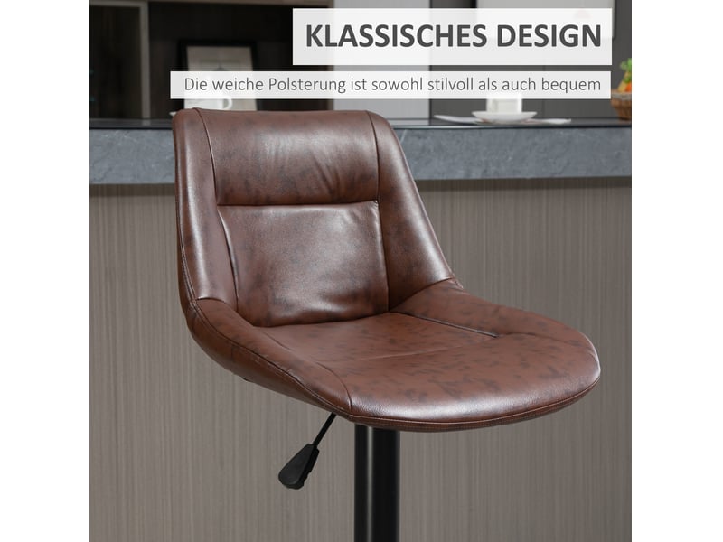  Lot de 2 tabourets de bar réglables en hauteur, avec dossier, pivotants en cuir synthétique marron style vintage, idéaux pour cuisine et bar  - Conforama E