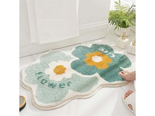 Tapis salle de bain moelleux en microfibre, tapis de douche absorbant lavable en machine (fleurs jumelles, 50x80cm)