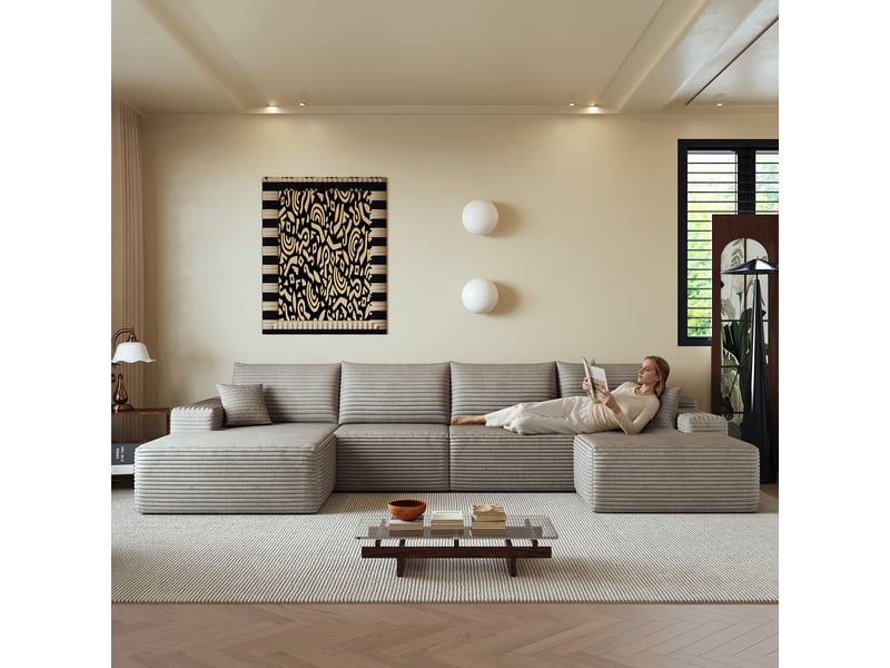 Canapé d'angle, canapé modulable, assise profonde, livré monté, design moderne, 340 cm, pour salon, chambre, camel, appartement - Conforama A