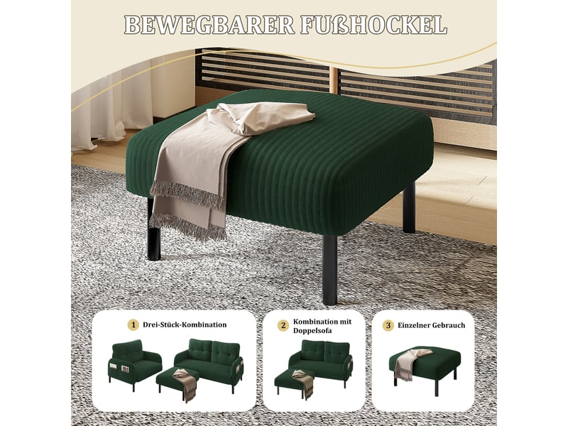  Pouf repose-pieds en velours côtelé et métal émeraude 56 x 51 x 39 cm W2845P307294 - Conforama D