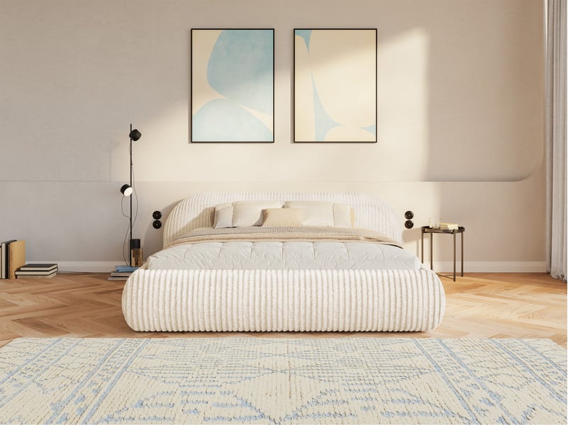 Selsey shels - lit rembourré - 200x200 cm - velours côtelé crème Shels Low - Conforama B