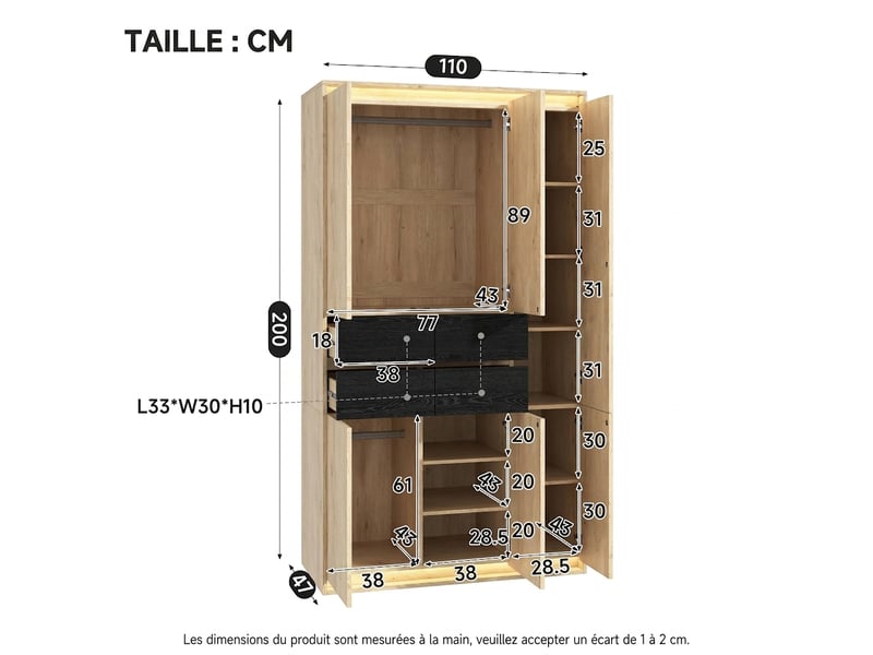  Armoire blanche 3 portes avec portes persiennes 135x50x200 cm  - Conforama W