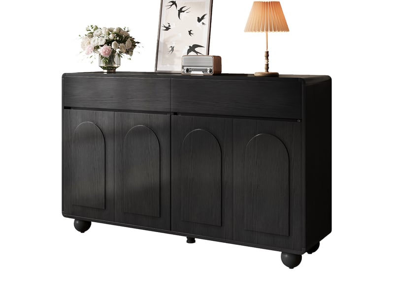  Buffet noir 140 x 38 x 89 cm avec 2 tiroirs et 4 portes  - Conforama A