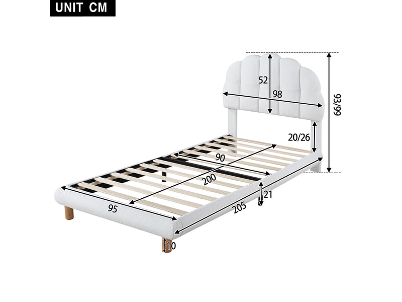  Modenvie lit simple capitonné 90x200 cm - tête de lit réglable, sommier inclus - blanc  - Conforama C