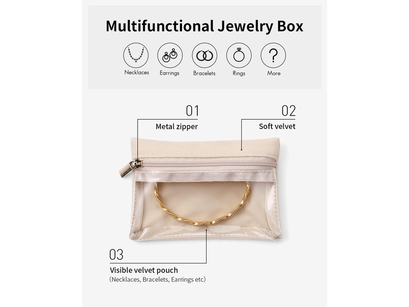  Lot de 12 étui de voyage pour bijoux, pochette en velours transparent avec poches zip, sac organza, cadeau  - Conforama B