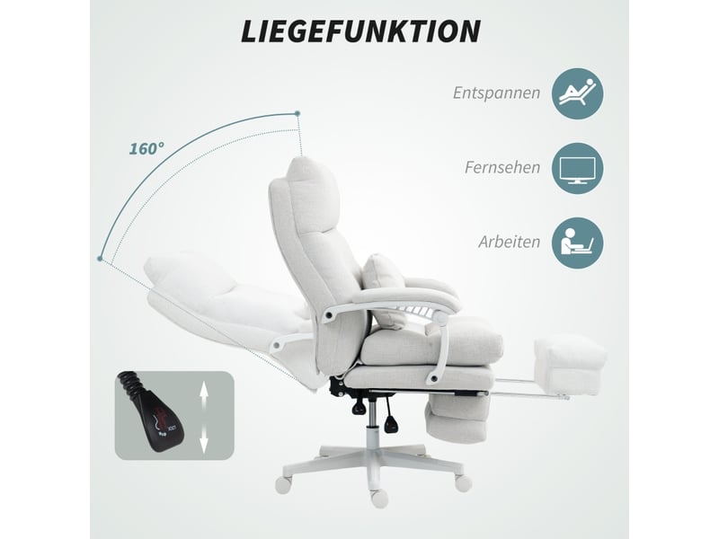  Chaise de bureau ergonomique,68x70x114-122 cm,avec repose-pieds,polyester,crème  - Conforama D