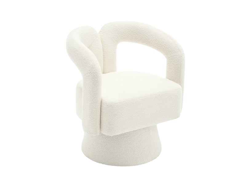 Fauteuil pivotant 360° en tissu bouclette beige avec accoudoirs intégrés, idéal pour salon et bureau - Conforama A