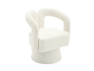 Fauteuil pivotant 360° en tissu bouclette beige avec accoudoirs intégrés, idéal pour salon et bureau