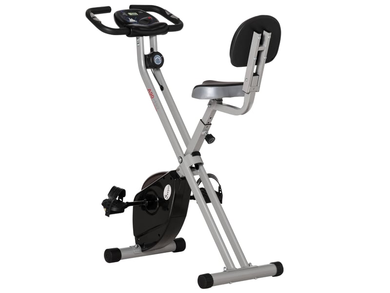  Vélo appartement pliable fitness intérieur, 8 résistances magnétiques, dossier, selle réglable, lcd, cardio, noir.  - Conforama B