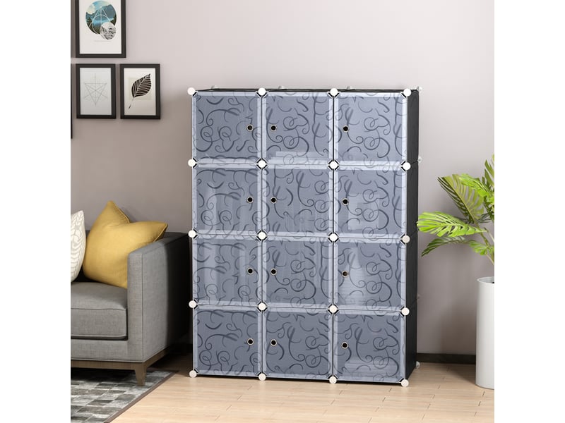  Armoire modulaire plastique 12 cubes avec portes, à assembler, rangement vêtementsjouetslivres  - Conforama D