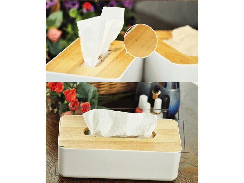  Distributeur de mouchoirs en bois et tissu 26x13x9cm - boîte rectangulaire pratique pour mouchoirs standard - organisation salle de bain  - Conforama C