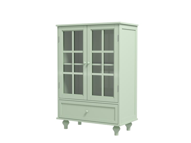  Buffet haut 2 portes vitrées avec tiroir 71x38x92 cm, mdf vert menthe  - Conforama A