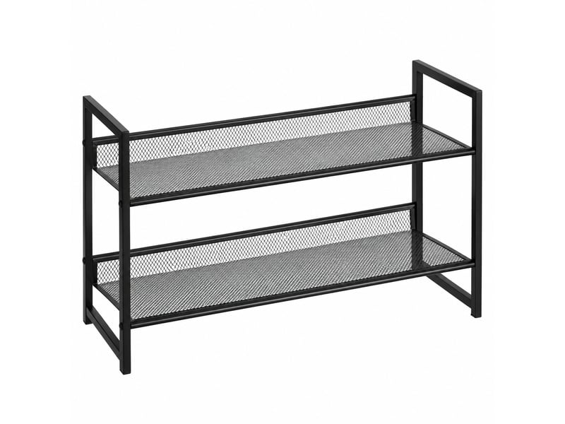  Etagère meuble à chaussures à 2 niveaux en métal grillagé noir,capacité 6 paires - longueur 64 x profondeur 23 x hauteur 39 cm  - Conforama A