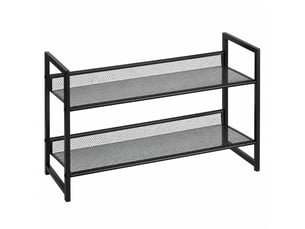 Etagère meuble à chaussures à 2 niveaux en métal grillagé noir,capacité 6 paires - longueur 64 x profondeur 23 x hauteur 39 cm