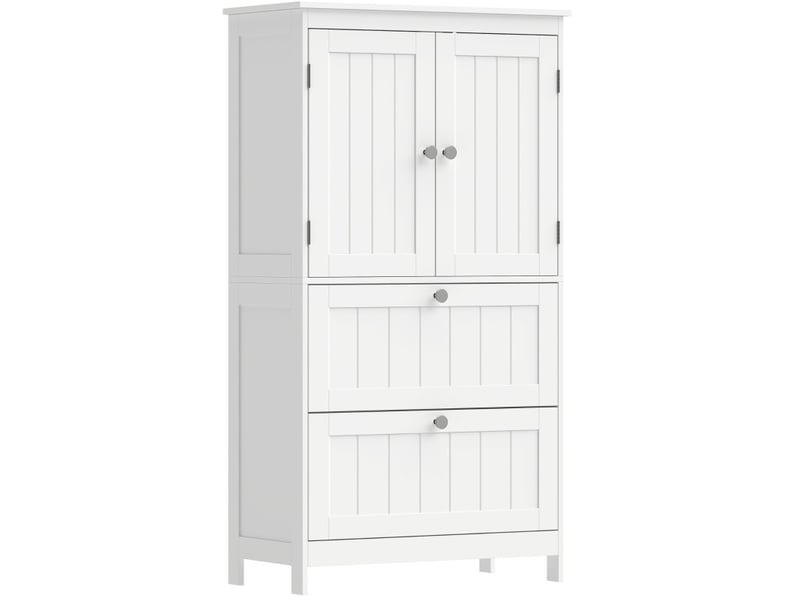  Armoire de salle de bains sur pied 60 x 30 x 110 cm avec 2 tiroirs, 2 portes blanche  - Conforama A