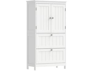 Armoire de salle de bains sur pied 60 x 30 x 110 cm avec 2 tiroirs, 2 portes blanche