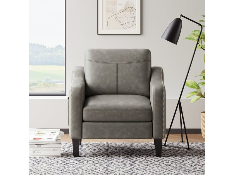  Fauteuil d’appoint moderne en pu style mid-century avec rangement latéral – confort ergonomique pour salon et bureau,gris  - Conforama B