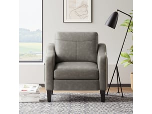 Fauteuil d’appoint moderne en pu style mid-century avec rangement latéral – confort ergonomique pour salon et bureau,gris