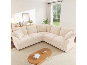 Canapé d'angle droit convertible CozyNest 5 places Tissu Beige