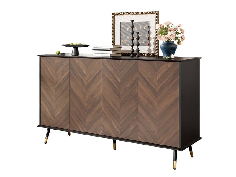  Buffet bicolore noirmarron 140 × 40 × 80 cm, en mdf, avec 4 portes, étagères réglables, charnières amorties  - Conforama A