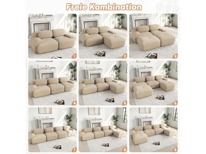  Canapé modulable en u 4 places en velours côtelé beige W3325S00040 - Conforama D