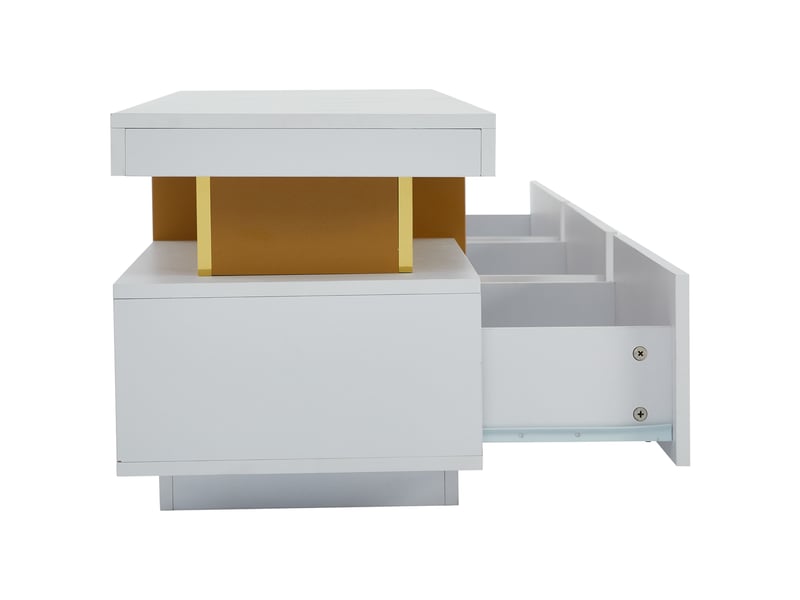  Meuble tv bas 200x40x42 cm, plateau motif marbre en mdf, 3 tiroirs, panneau de particules, blanc  - Conforama D