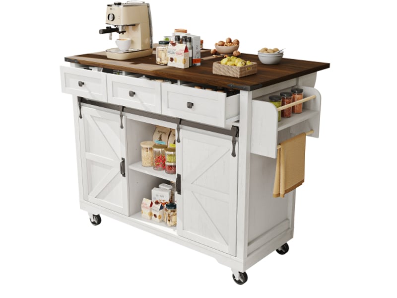  Desserte roulante extensible,chariot de cuisine avec grain de bois,2 portes coulissantes,3 tiroirs et 5 roues(2 roues verrouillables),beige desserte beige - Conforama A