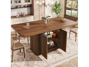 Table de salle à manger extensible avec rangement caché et 2 portes, mdf marron foncé, 140 × 80 × 76,5 cm