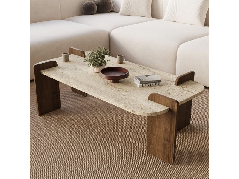  Tavolino da salotto rettangolare design moderno leapiri - beige  - Conforama D
