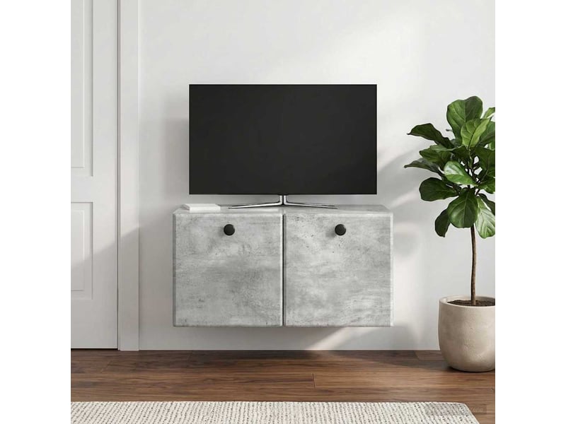  Meuble tv - banc tv - meuble de rangement mural 59,5 x 31 x 30 cm gris béton bois d'ingénierie  - Conforama D