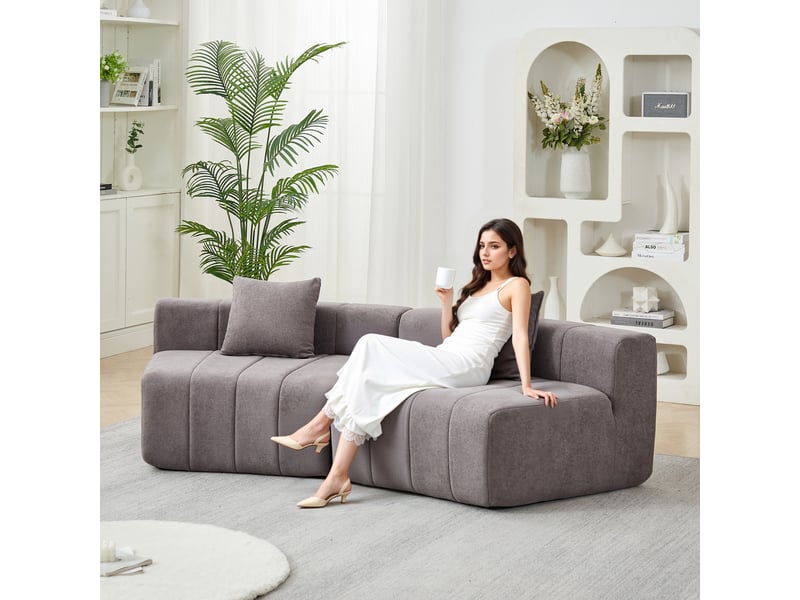  Canapé modulaire incurvé en chenille avec 2 coussins, module de canapé demi-rond symétrique pour salon, chambre ou bureau - gris  - Conforama B