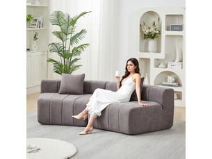 Canapé modulaire incurvé en chenille avec 2 coussins, module de canapé demi-rond symétrique pour salon, chambre ou bureau - gris