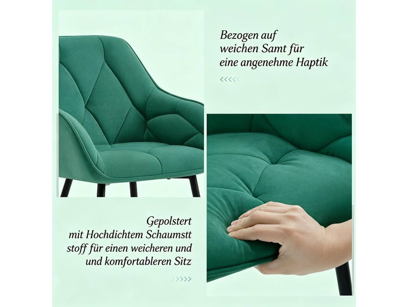  Lot de 2 chaises de salle à manger 45,5x45x83,5 cm dossier ergonomique velours vert  - Conforama C