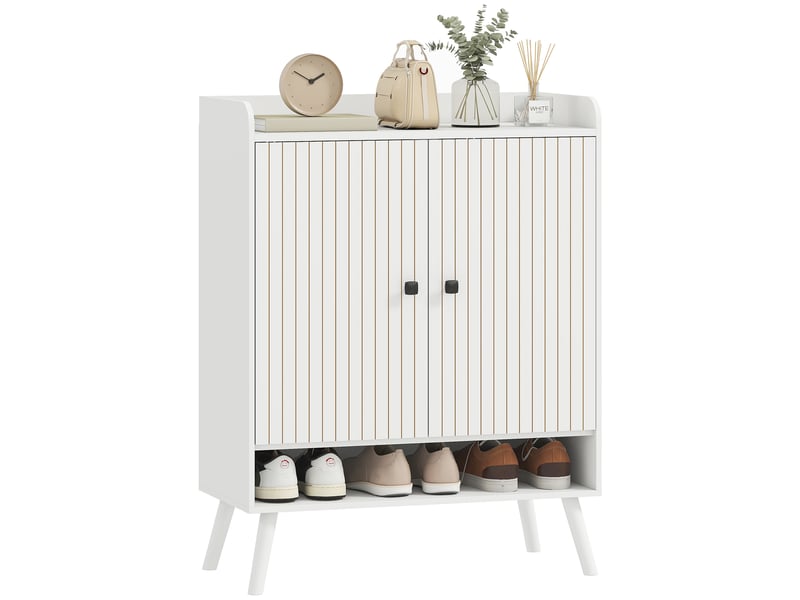 Étagère à chaussures pour entrée avec étagères réglables, compartiment ouvert pour 15 paires de chaussures, 75 x 35 x 97 cm, blanc - Conforama A