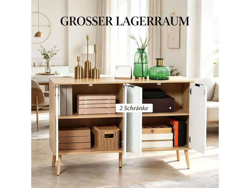  Buffet,120x35x77,4 cm,4 portes et rangement,panneau de particules,blanc  - Conforama D