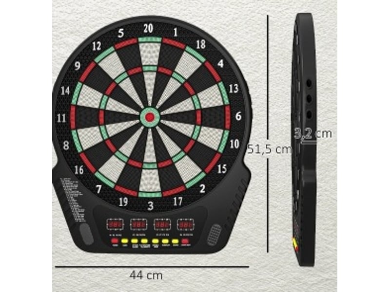  Cible de fléchettes électronique 44 x 51,5 x 3,2 cm noire abs, 27 jeux pour jusqu'à 16 joueurs avec score automatique  - Conforama C