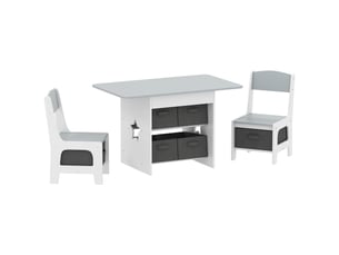 Ensemble table et 2 chaises enfant avec 6 tiroirs amovibles, gris, pour fille garçon 3-8 ans