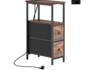 Table d'appoint 40x20x63 cm avec station de charge, style industriel, panneau de particules et métal, marron rustique
