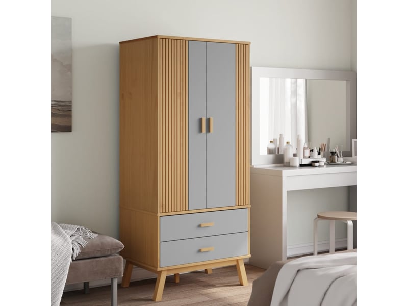  Garde-robe, armoire de rangement olden gris et marron 76,5x53x172 cm bois massif pin  - Conforama C