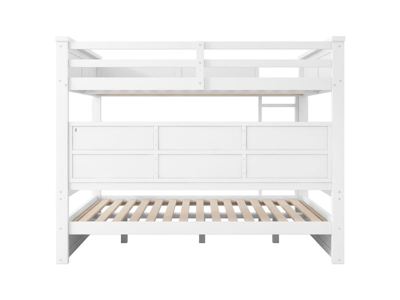  Lit superposé 160x200 cm, lit double adulte et enfant gain de place avec armoires de rangement et éclairage led, blanc  - Conforama D
