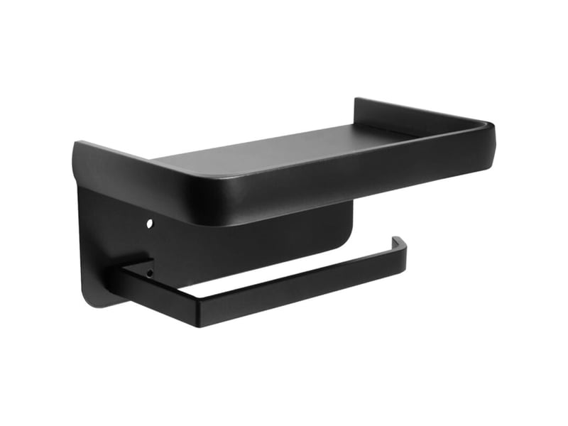  Porte-rouleau de papier toilette mural avec étagère de rangement en aluminium pour salle de bain et cuisine (noir)  - Conforama A