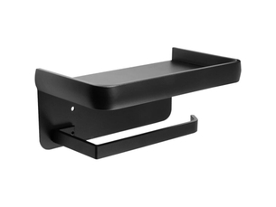 Porte-rouleau de papier toilette mural avec étagère de rangement en aluminium pour salle de bain et cuisine (noir)