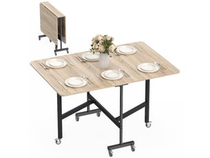 Table à manger pliante 6 roulettes avec freins coloris chêne 120 x 80 x 73 cm
