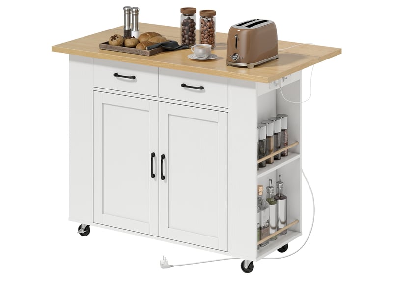 Îlot de cuisine avec station de charge 2 tiroirs blanc 120 x 71 x 89 cm  - Conforama B